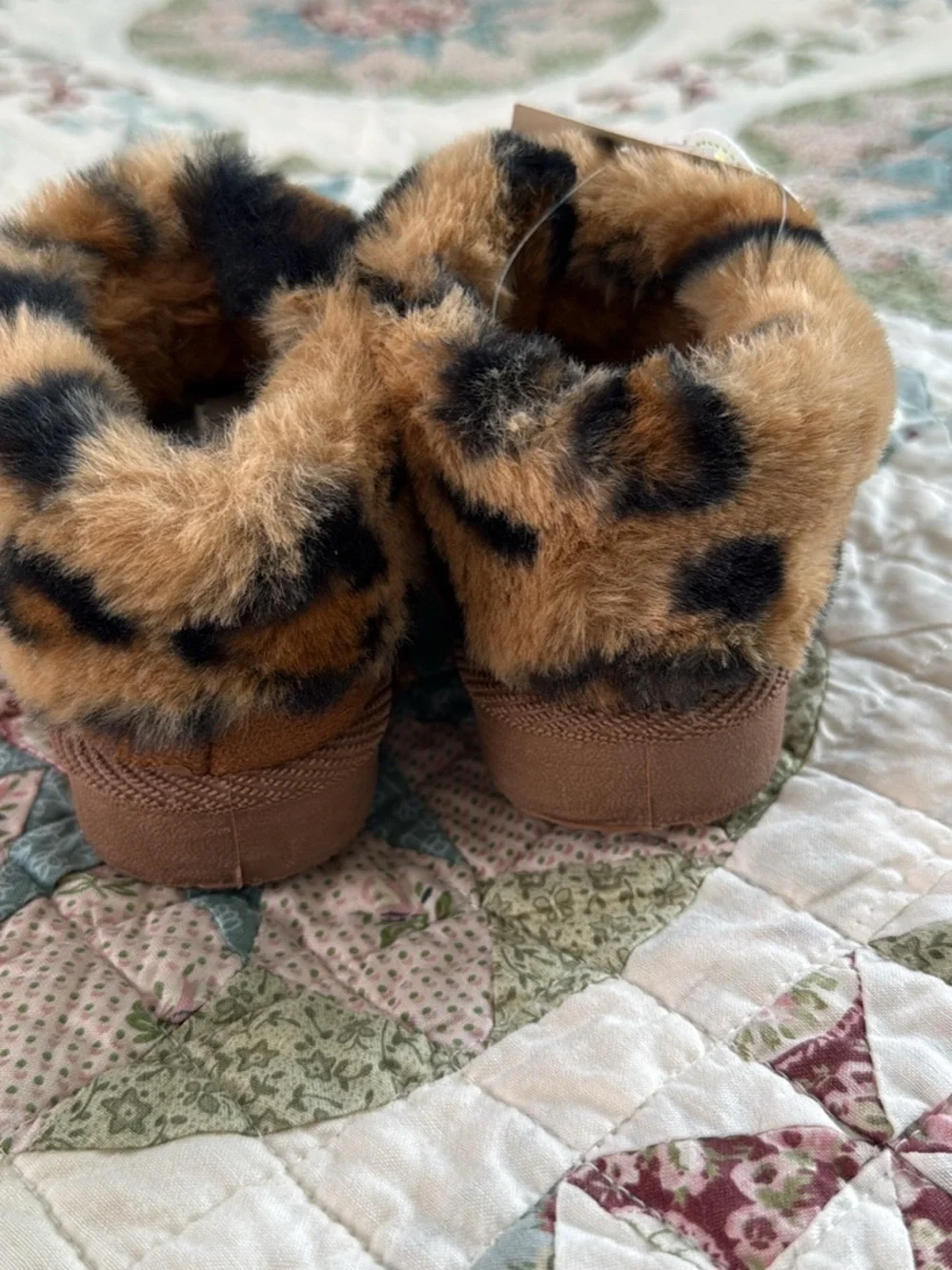 Cozy Brown toddler Boots with Leopard Trim faux fur